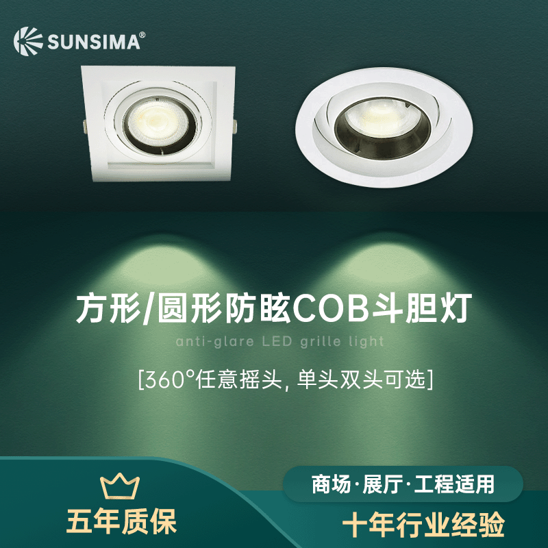 LED斗胆灯cob单头双头豆胆灯酒店商场工程嵌入式射灯牛眼灯格栅灯