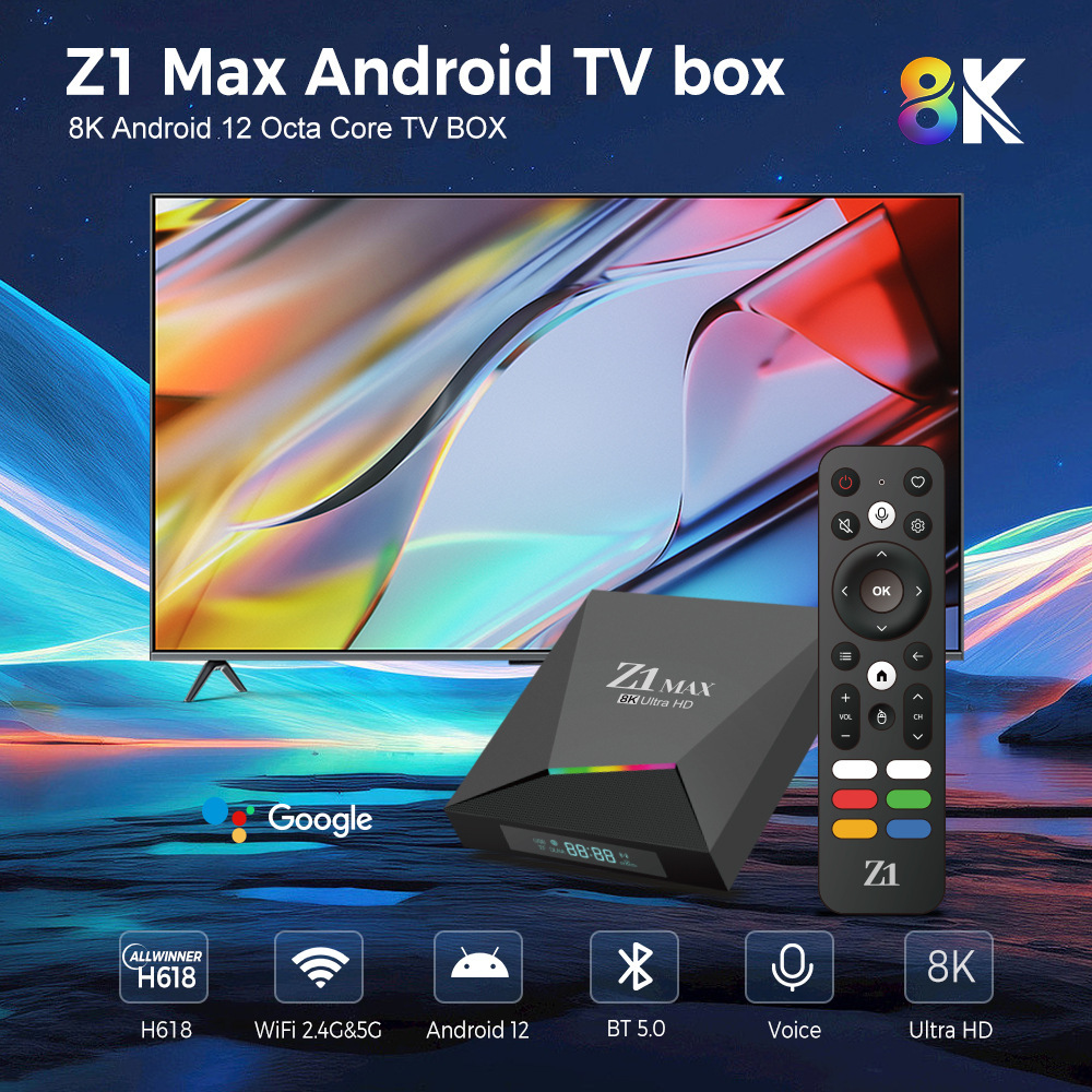 Z1max network player H618 Anzour 12-frequency WIFI with bluetooth 8K top box foreign trade TV box