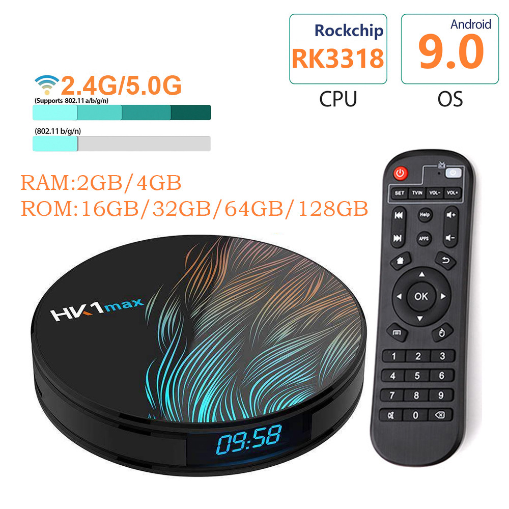 Cross-border HK1 MAX webtop box RK3318 Andres 9.0 Double-frequency foreign trade television player 4K high-resolution