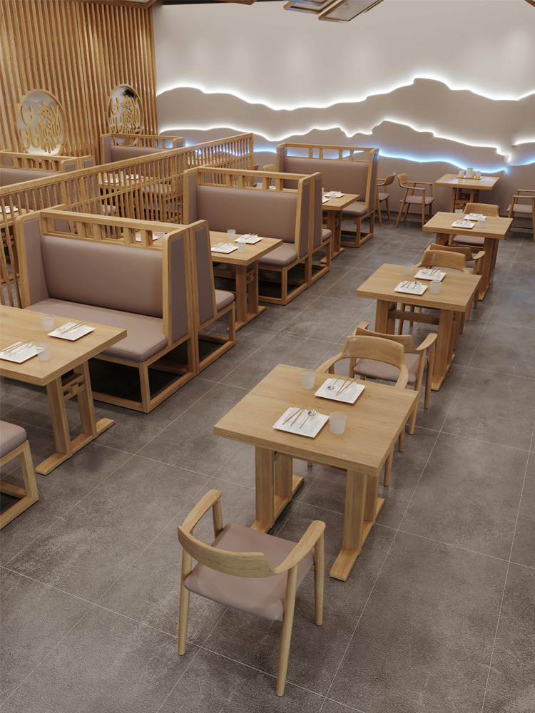 Dining Hotel, tables and chairs with dailies for hamburger tea and tea.