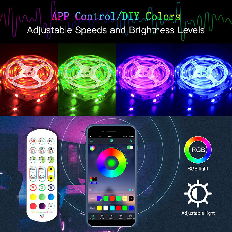 Customize LED lamps, 5050 Bluetooth 24v lamps, 10 m/Bluetooth control seven colour RGB lamps