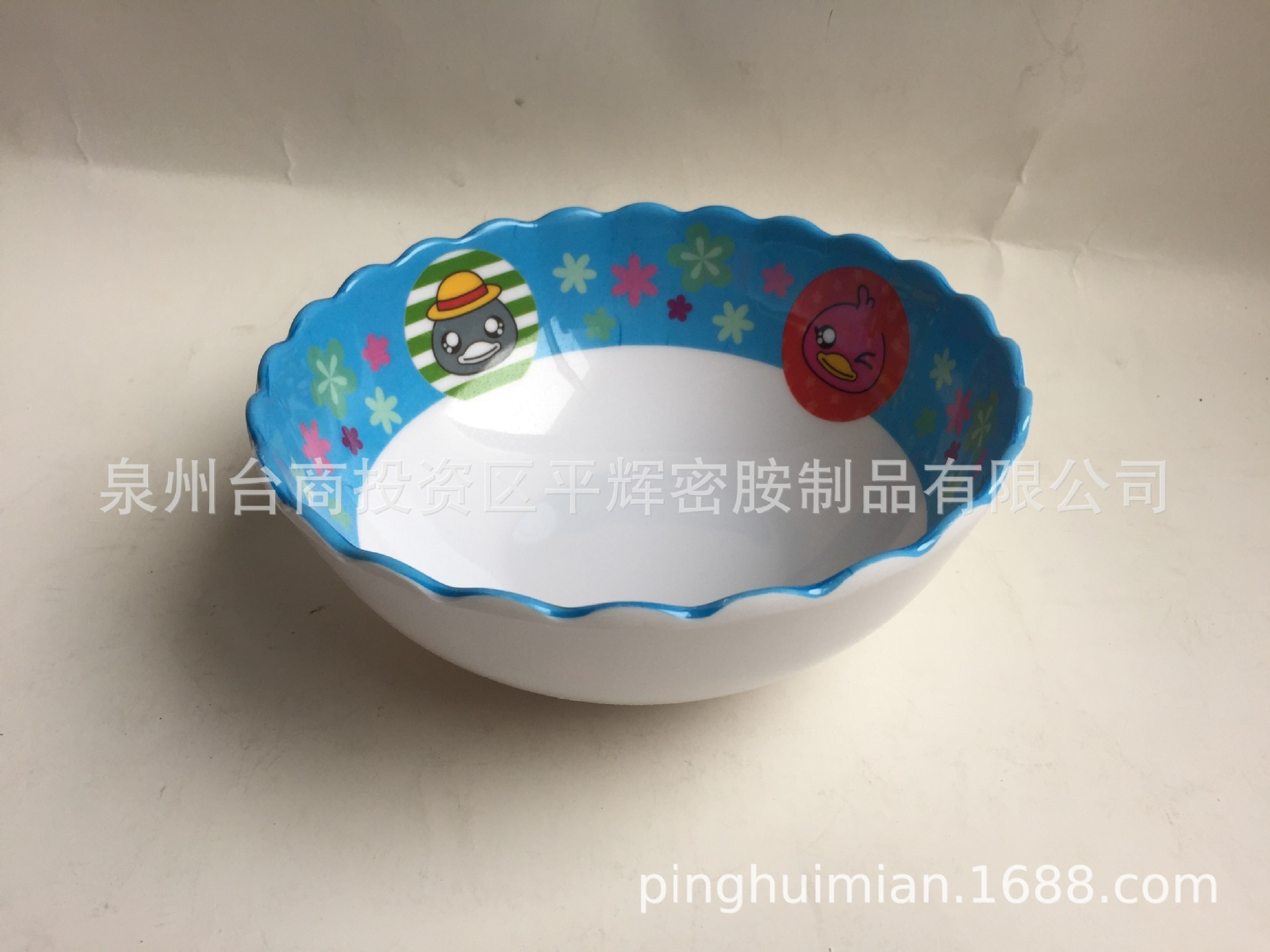 30%密胺卡通图案莲花波浪碗 仿瓷美耐皿7寸坡口碗