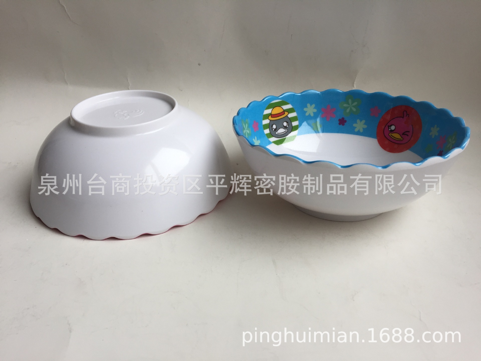 30%密胺卡通图案莲花波浪碗 仿瓷美耐皿7寸坡口碗
