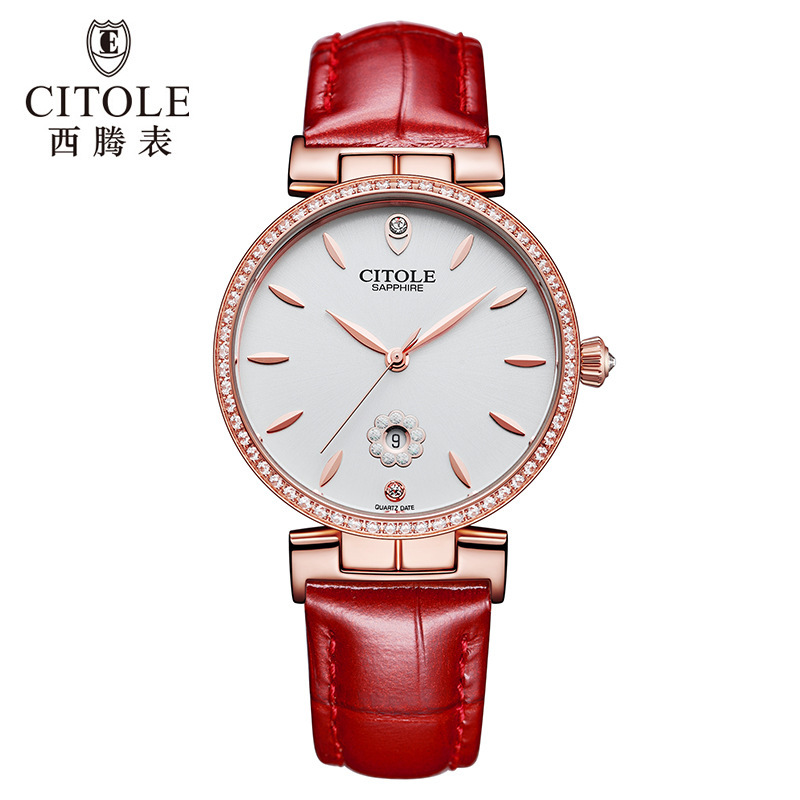 Waterproof leather belts for a girl with a brand name on her watch.