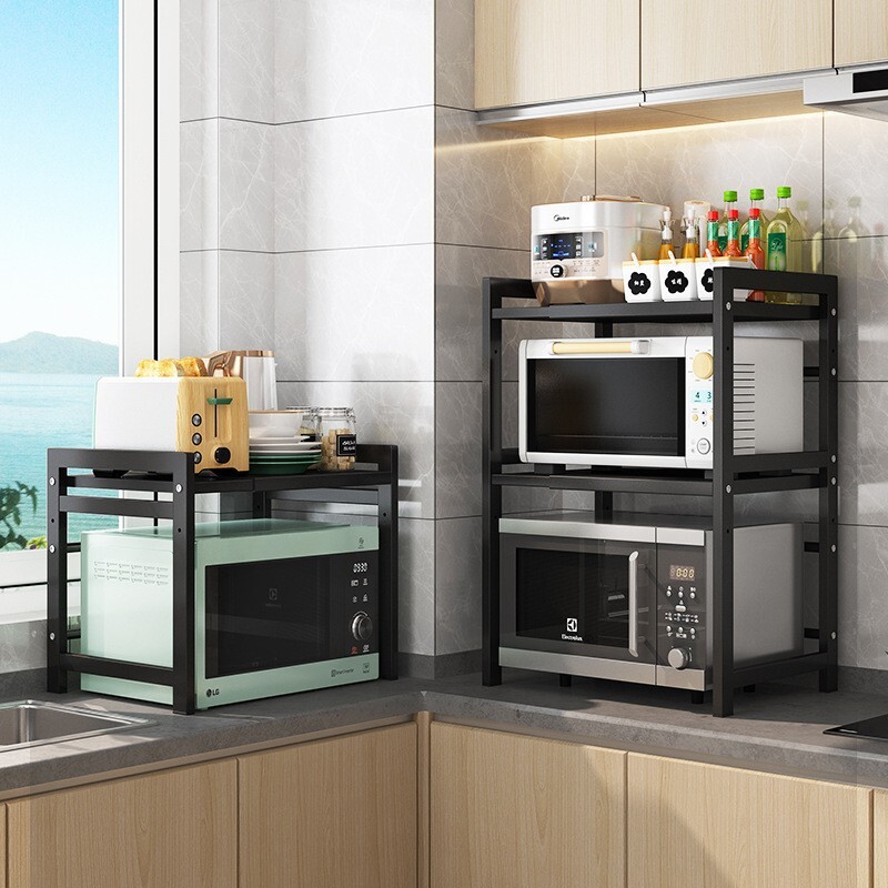 kệ vi sóng làm bếp tại nhà bằng lò nướng điện trải dài xuống hai kệ sách