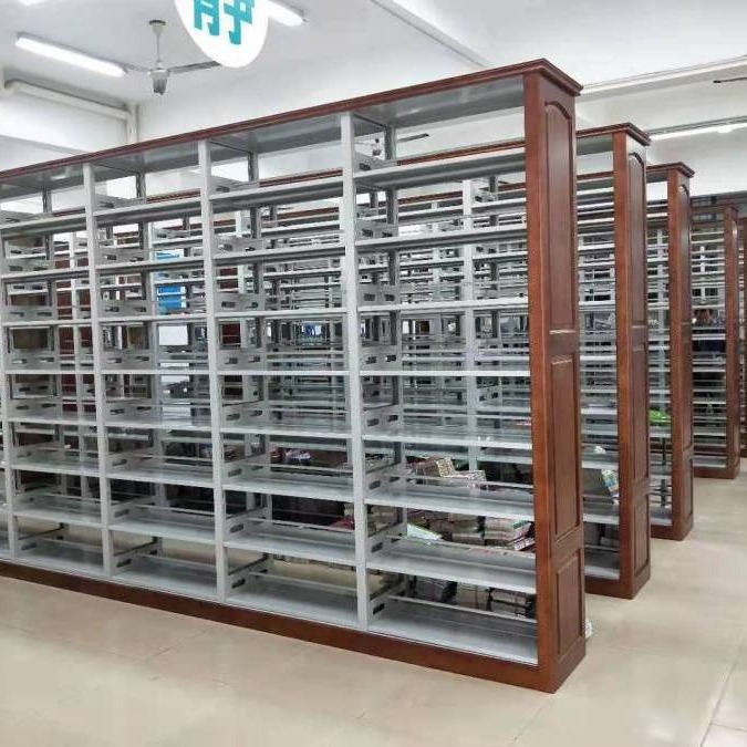 It's a two-sided steel bookcase factory in the library school reading room.