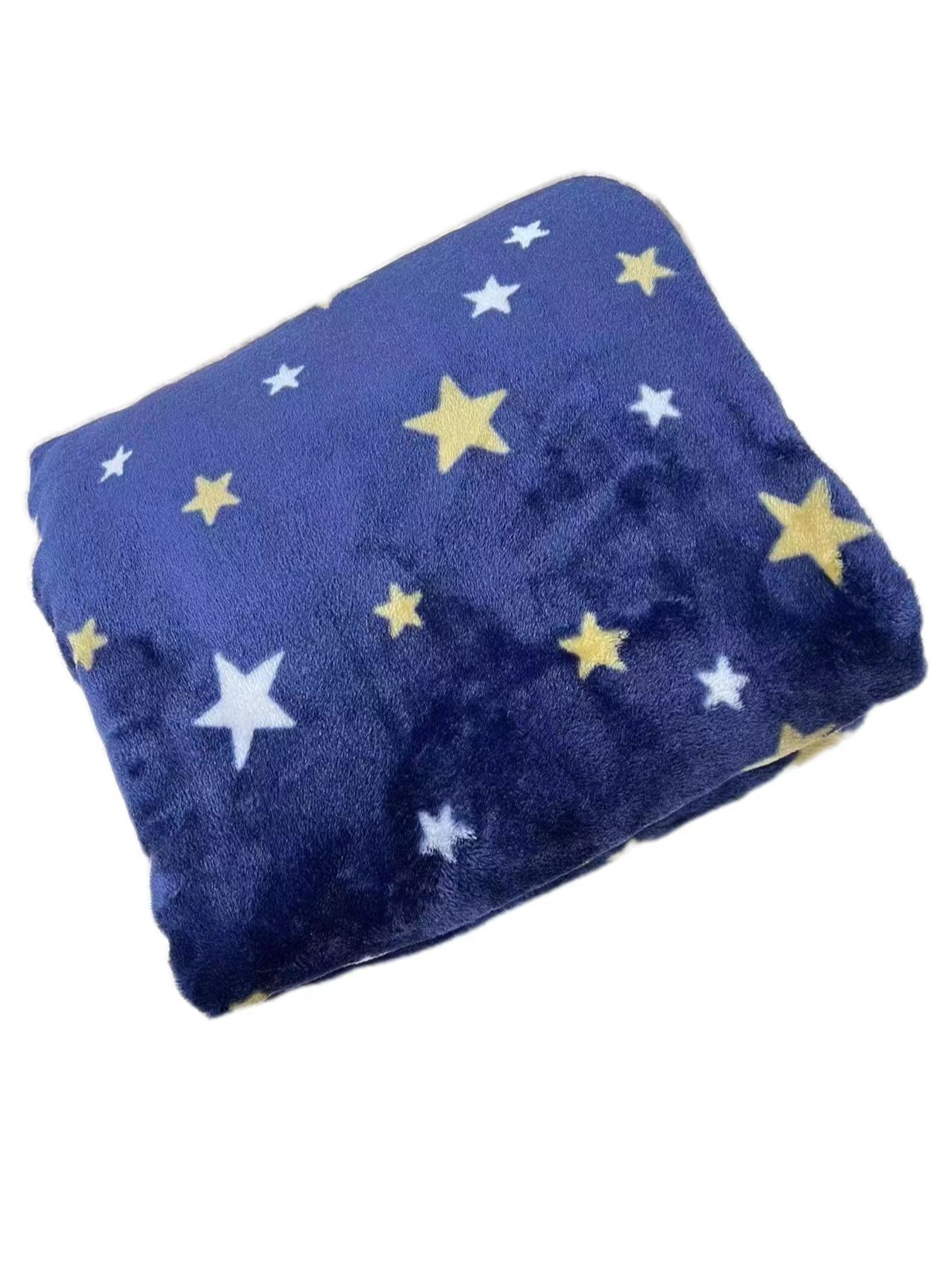 The blue star-printed office with a flannel blanket covering the Amazon.