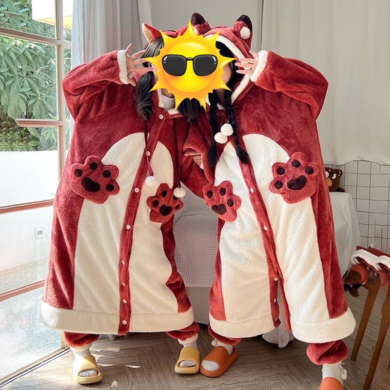 Con cáo cái mùa đông san hô với tấm vải nhung mới 2023 để hâm nóng món pyjama bằng vải lanh.