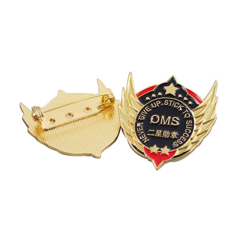 The metal badge is customised to paint a smiley face and make the company's school badge to be an empty chest badge pin.