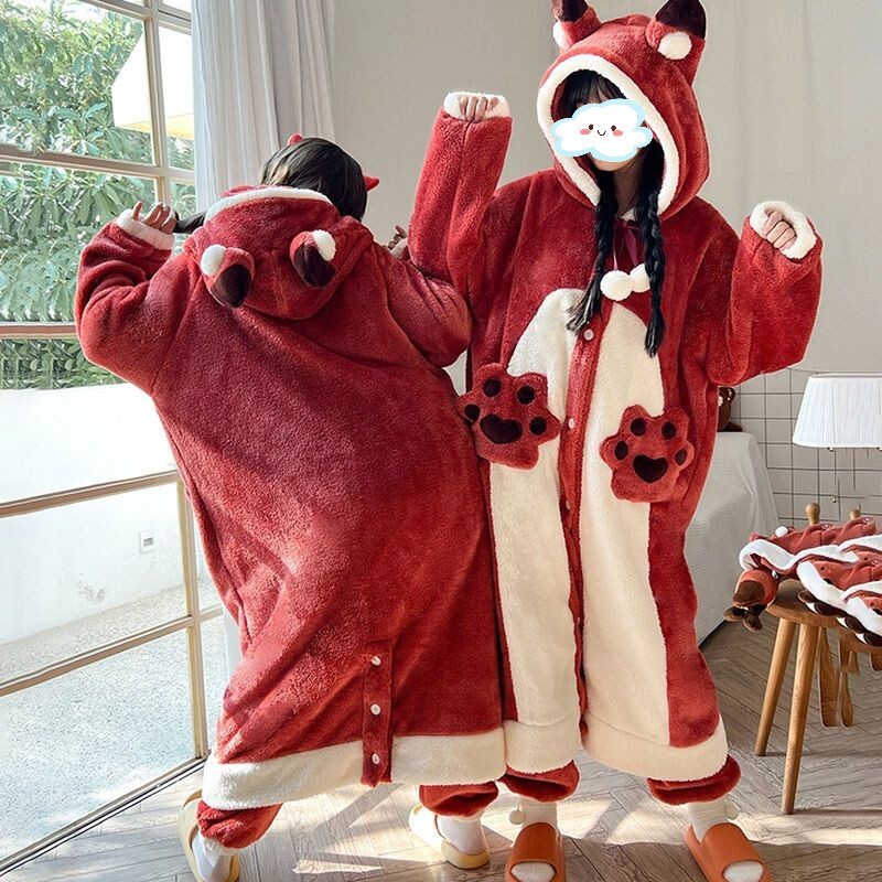 Con cáo cái mùa đông san hô với tấm vải nhung mới 2023 để hâm nóng món pyjama bằng vải lanh.