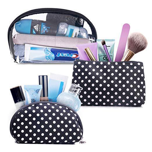 Diving clothing with make-up and make-up and a bag with a bag of pens and makeup.