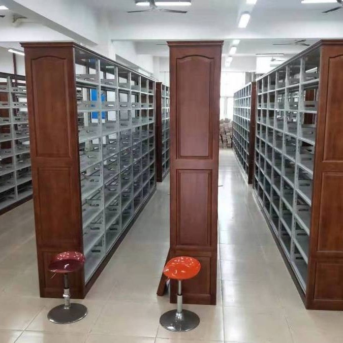 It's a two-sided steel bookcase factory in the library school reading room.