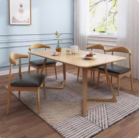 A modern, simple, Nordic, full oak table, square dining room furniture.