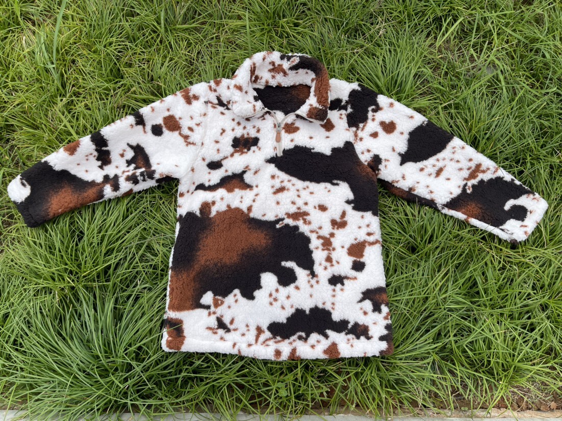 北美冬季熱賣奶牛棉花絨親子外套mommy&me cow print sherpa pull