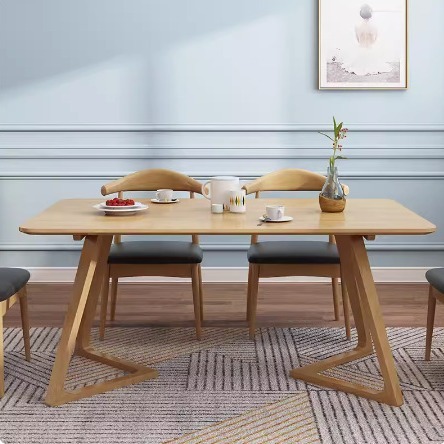 A modern, simple, Nordic, full oak table, square dining room furniture.