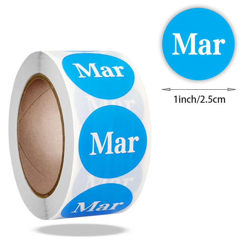 1 inch của nhãn tháng tiếng Anh tròn và 500 nhãn cho phân loại tháng Jan-Dec