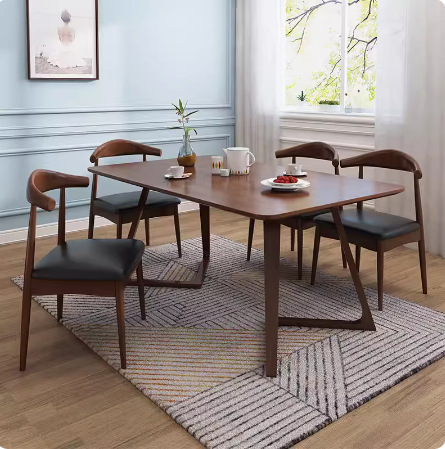 A modern, simple, Nordic, full oak table, square dining room furniture.