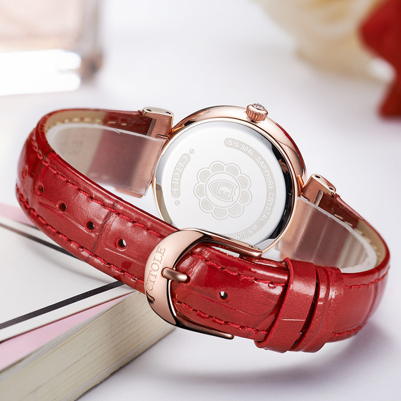Waterproof leather belts for a girl with a brand name on her watch.