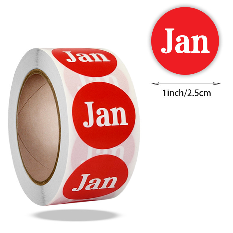 1 inch của nhãn tháng tiếng Anh tròn và 500 nhãn cho phân loại tháng Jan-Dec