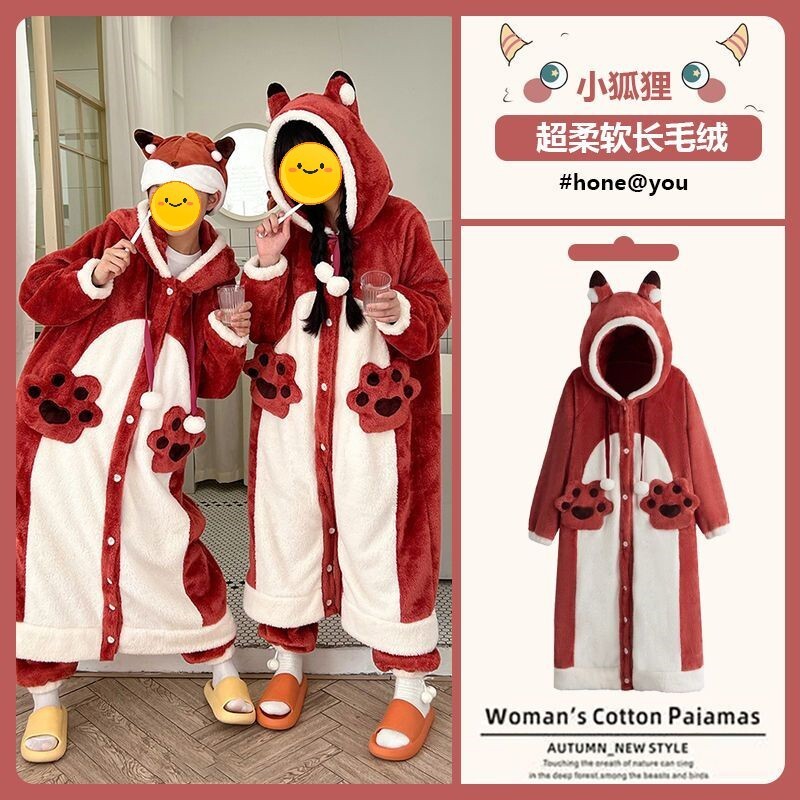 Con cáo cái mùa đông san hô với tấm vải nhung mới 2023 để hâm nóng món pyjama bằng vải lanh.