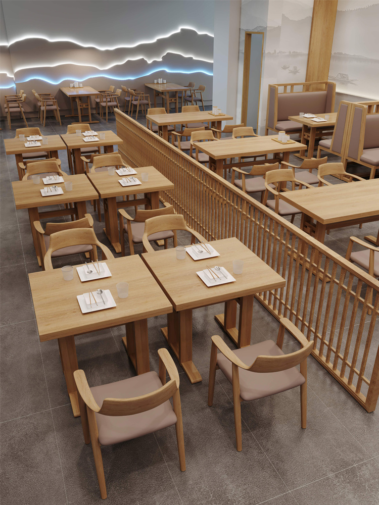 Dining Hotel, tables and chairs with dailies for hamburger tea and tea.