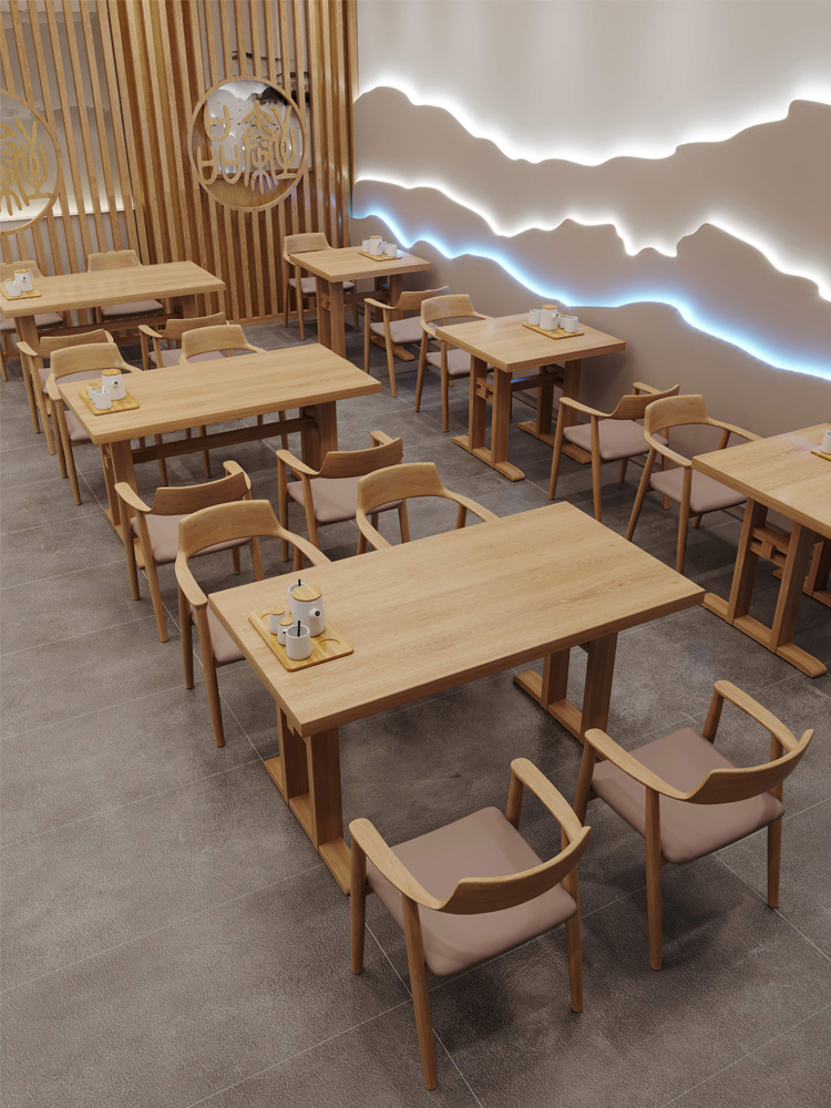 Dining Hotel, tables and chairs with dailies for hamburger tea and tea.