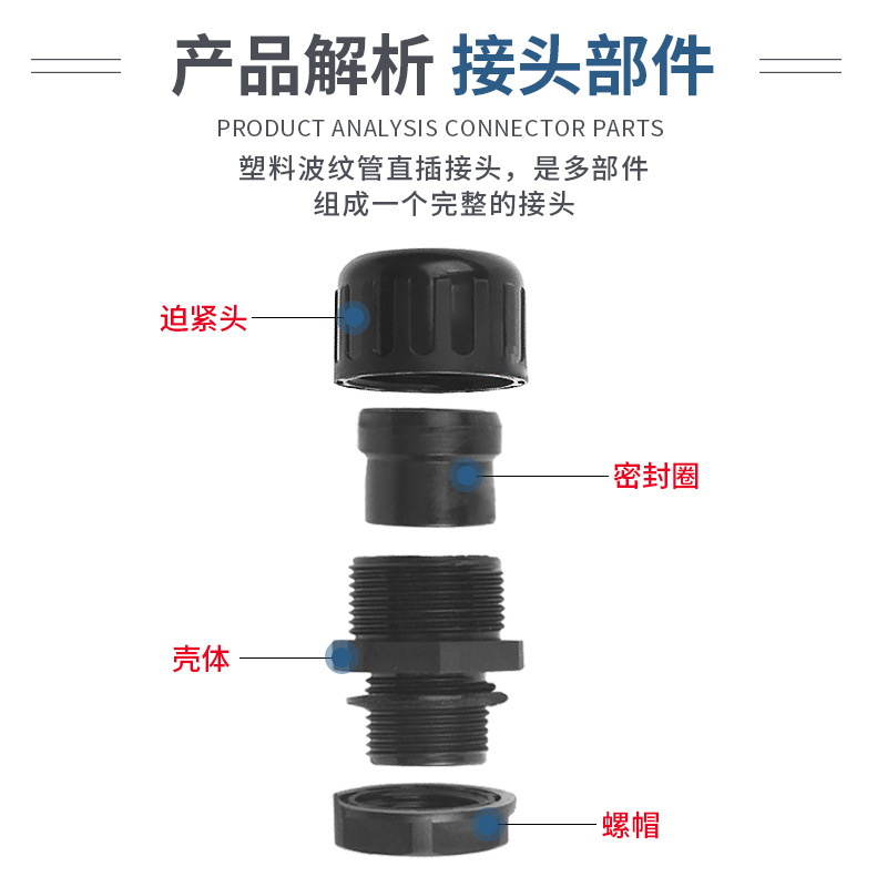 AD防水型波纹管接头PA尼龙塑料防水接头波纹管接头公制M型螺纹