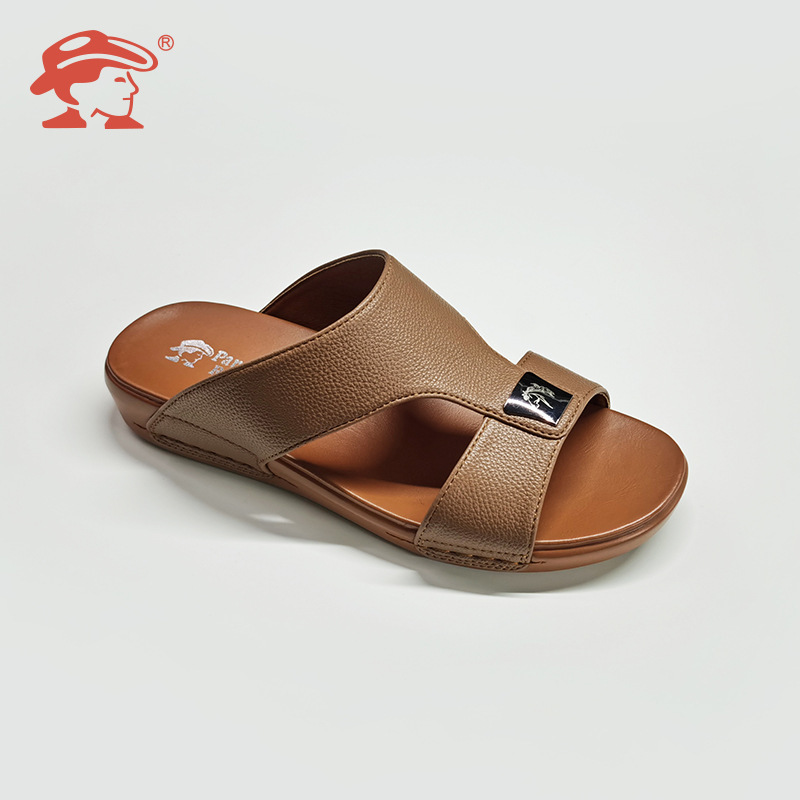 Lazada's old dad's sandals and he's wearing a round-head-sized man's shoes.