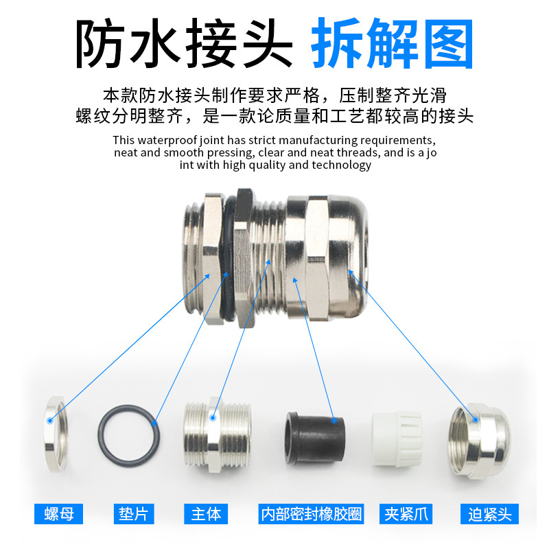 黄铜镀镍PG型金属防水接头密封电缆接头葛兰头固定防水接头