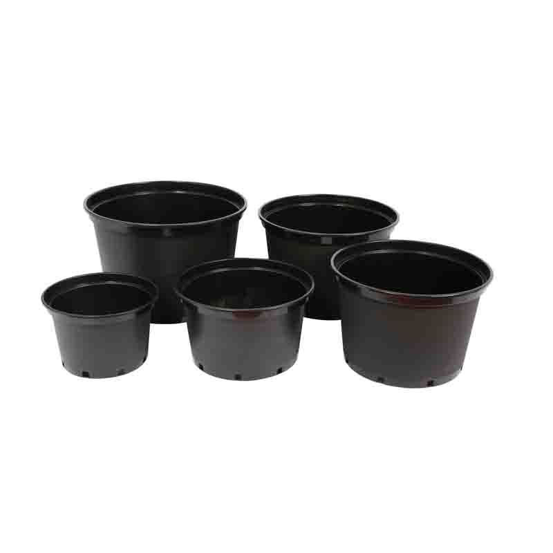 [Những chất dẻo dư luận] Một cái đĩa Gallon với một cái nồi làm vườn tái màu đen dày.