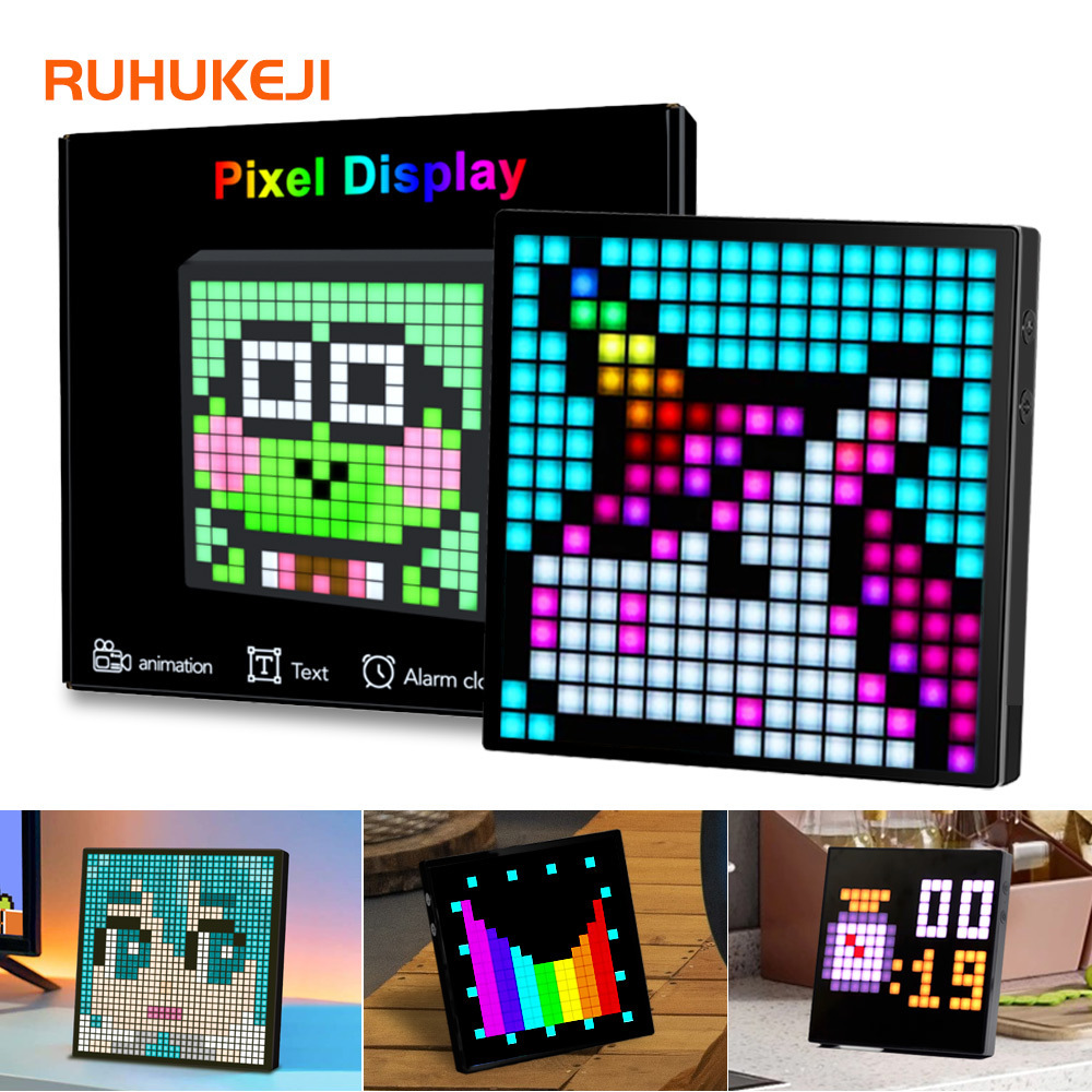 Spectrum LED pixel screen desktop atmosphere shows bluetooth festivities table with decorated LED face screen