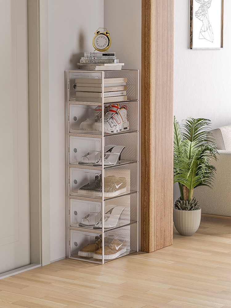 A box of thick shoes with a transparent folding of boots and plastic-ball shoeboard drawers for space-saving spirits.