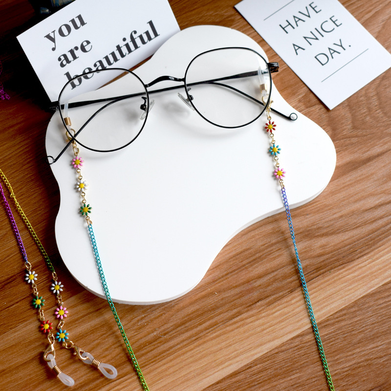 85CM long glasses with a neck chain, colored little daisies with glasses, masked with a neck chain.