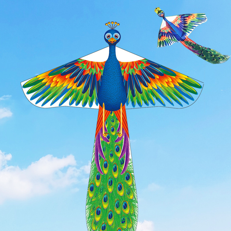 Children's spring-spring colored peacock kite breezes are so fast, they open up the Red Longtail kite.