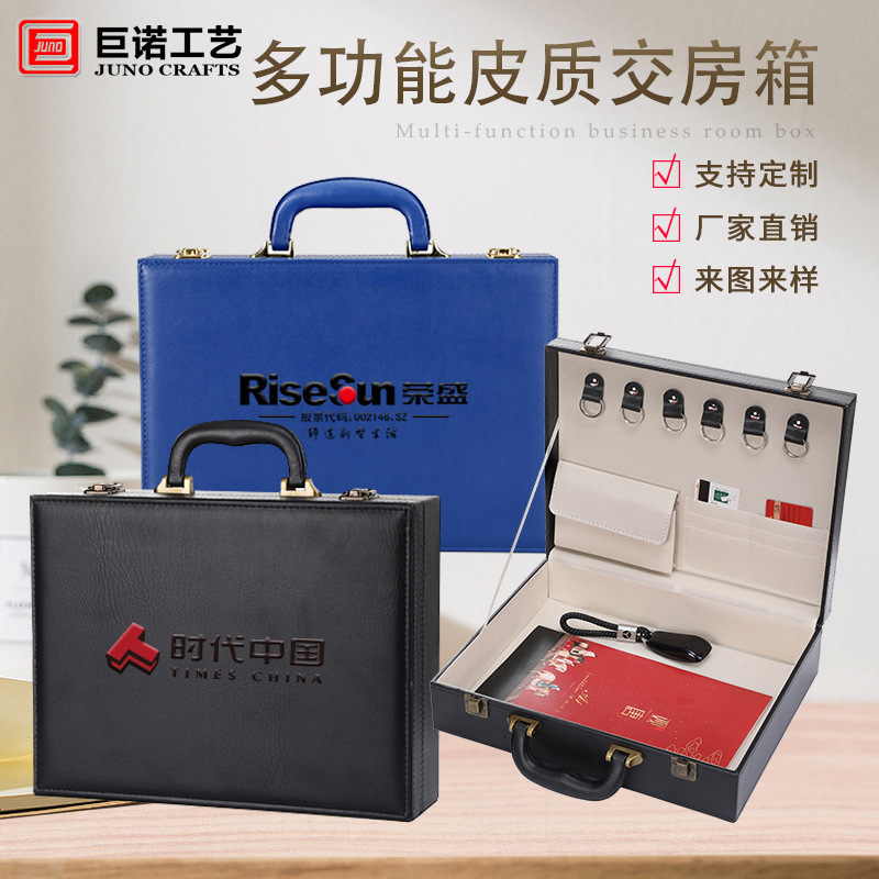 Portable box for the delivery of real estate in the real-estate leather box