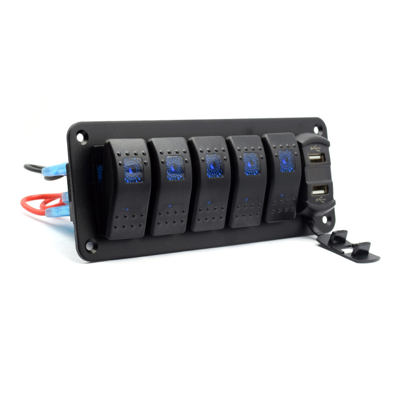 Automobile modification of 6-size switch panel with power source smoke and voltage table.