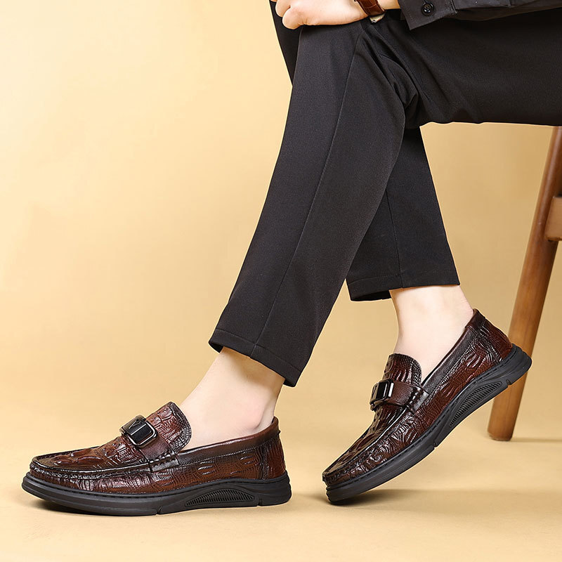 Autumn Bean Shoes Men's Leather Shoes, Crocodile Skin Shoes, Lazy Shoe Men's Shoes
