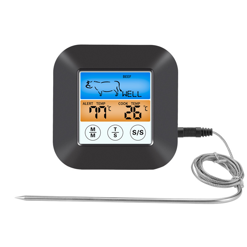 An electro-temperature barbeque, BBQ colour screen kitchen touch key number video timer food thermometer