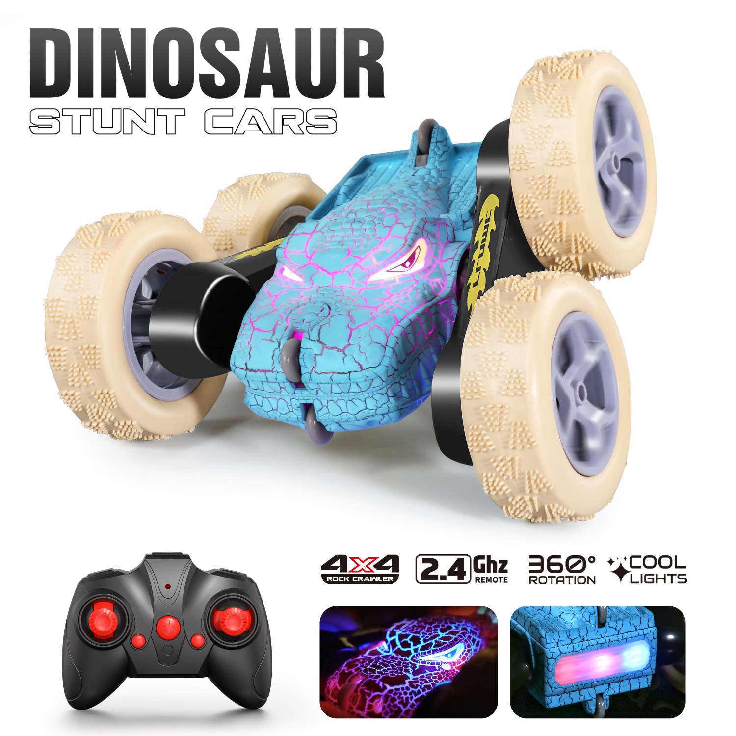 2.4G Cross-border Rolling-over Double-Drive-Turklift Electricized Rolling Light Music Fragmented Dragon Remote Control Vehicle Toy