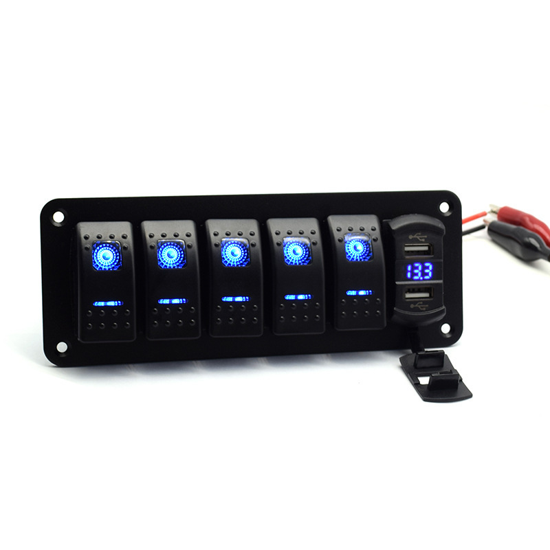 Automobile modification of 6-size switch panel with power source smoke and voltage table.