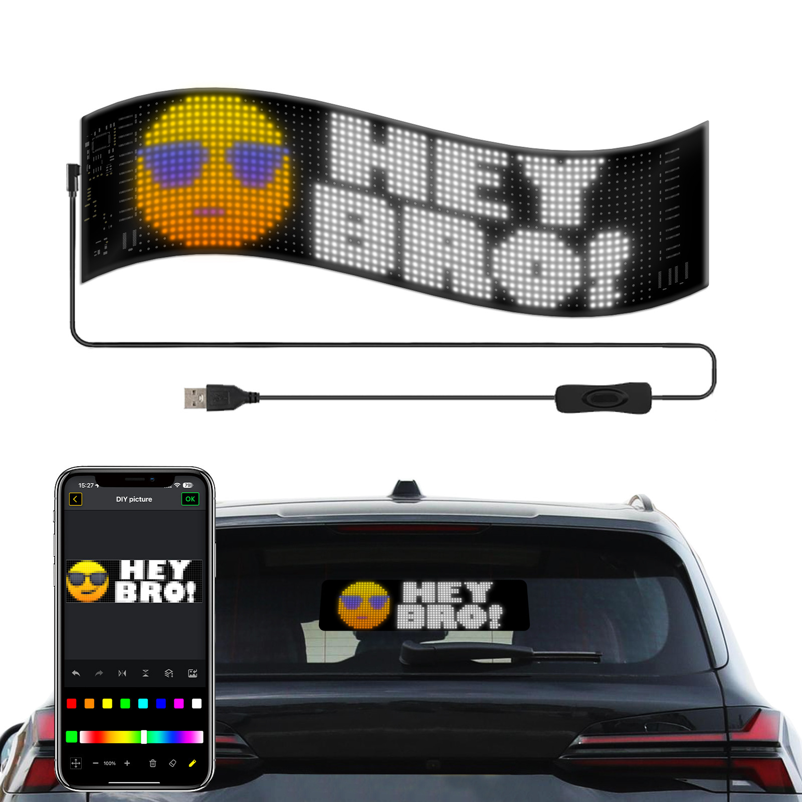 PP Bluetooth LED soft display screen-mounted advertising screen ip65 waterproof softscreen full-colour high-cleaning vehicle patch