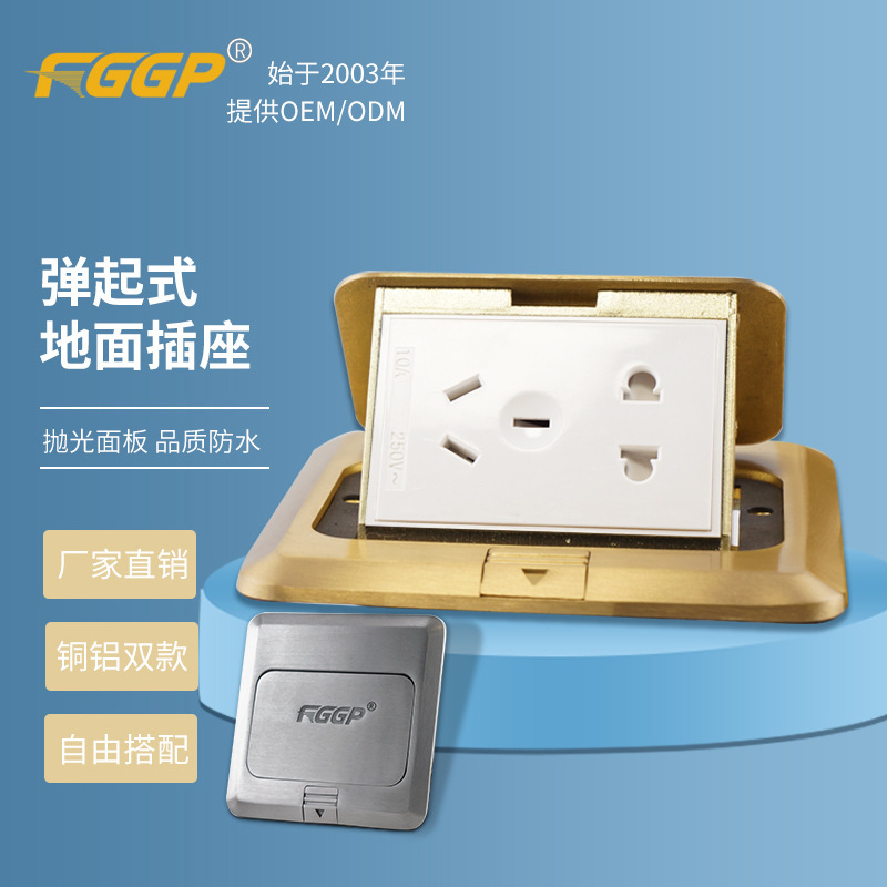 Phần cắm mặt đất FGGP Trung Quốc, hệ thống USB hai lỗ hai điểm có mục đích đồng aluminium, phần cắm điện 6 lỗ.