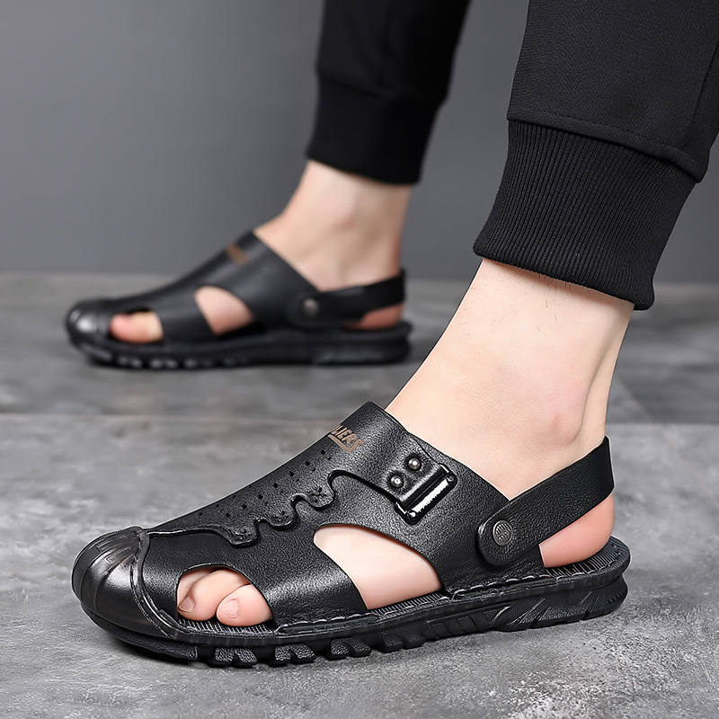 The man with the sandals, the man with the sandals, the man with the sandals, the man with the skin on the side of the car, the man with the soft-bed recreational sandals.