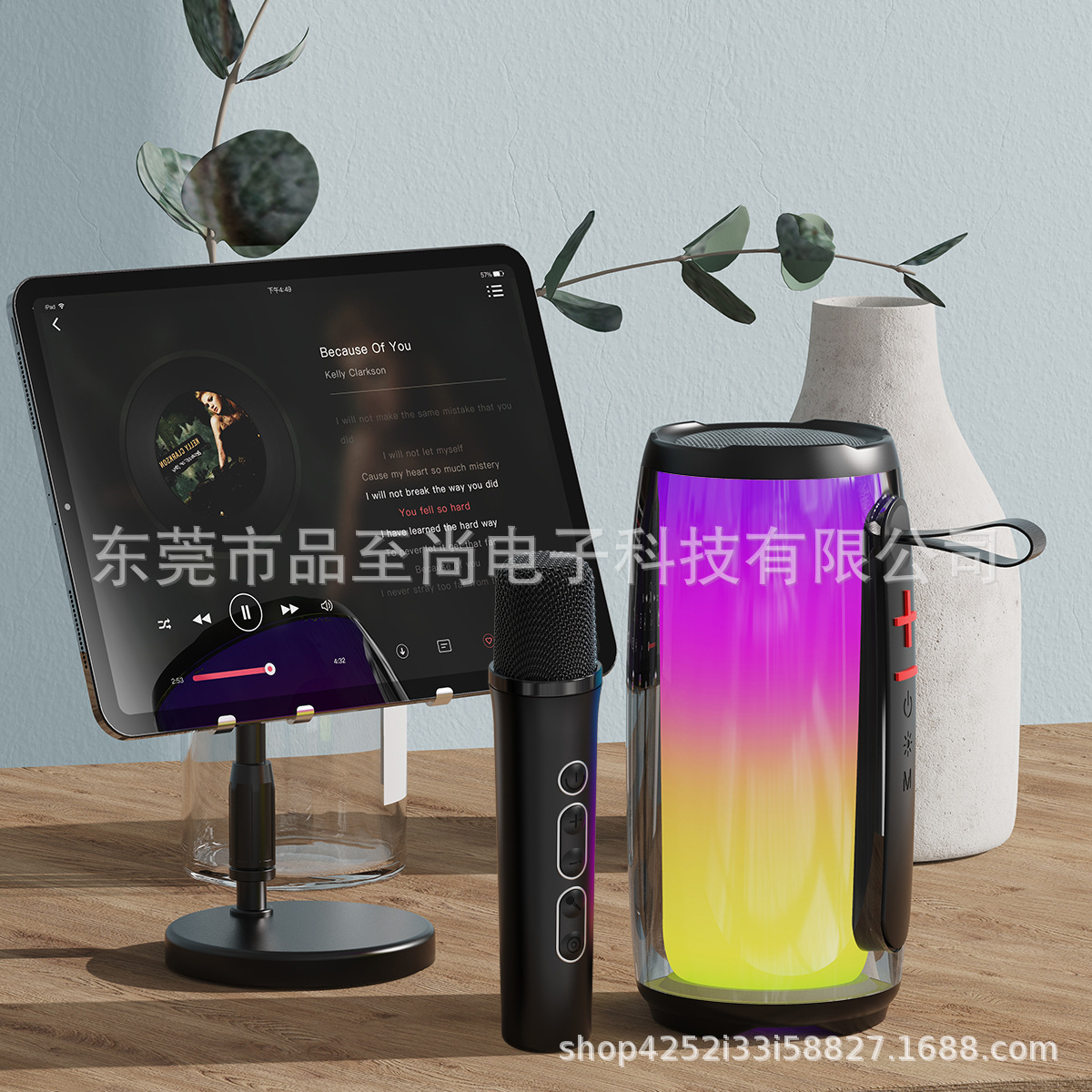 Trình giả sử dùng microphone và gói KTV dựa trên nhà với các bổ sung K-System Wireless xách tay