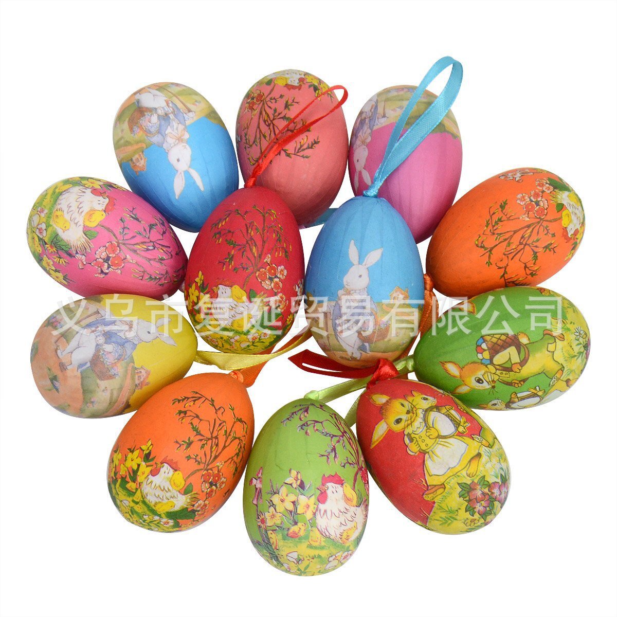 Easter Foam Eggs, hand-painted paper and egg decorations, children's cartoons.