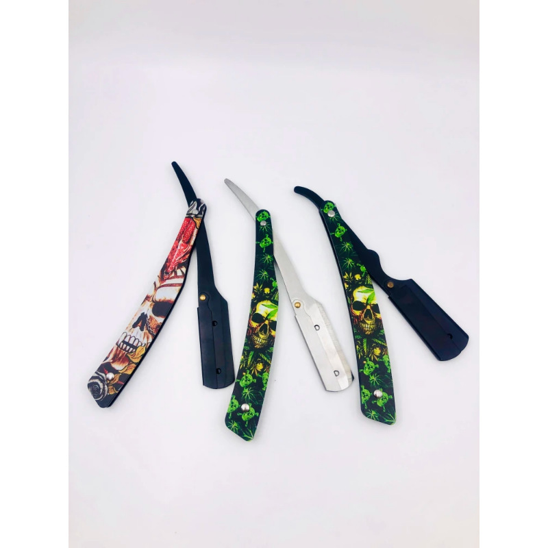 爆款老式小丑骷髏頭剃鬚刀手動刮鬍刀美髮刀修臉刀刮汗毛刀架