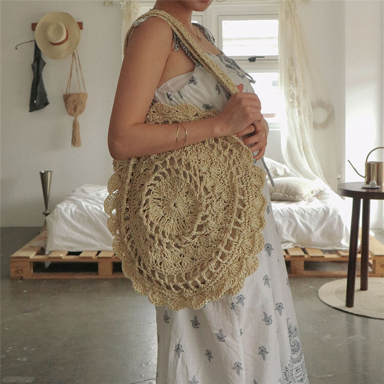 2021 new hand-weaving, beach-covered, one-shoulder-packed, seaside tourist bag
