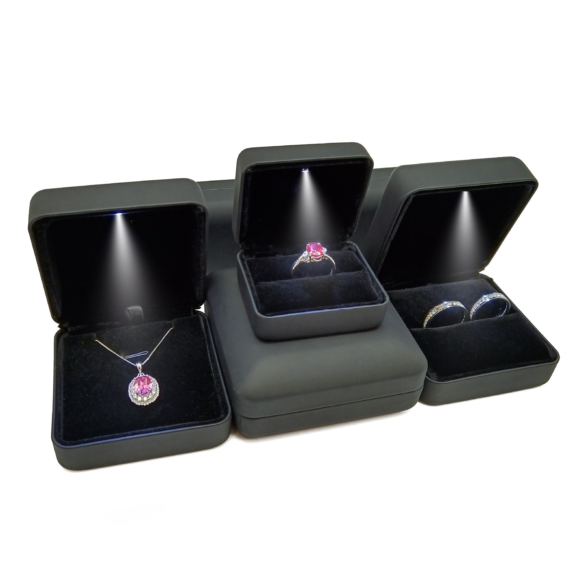 New round corner PU-pi LED light ring box with high-quality creative proposal jewelry box versus ear nail box