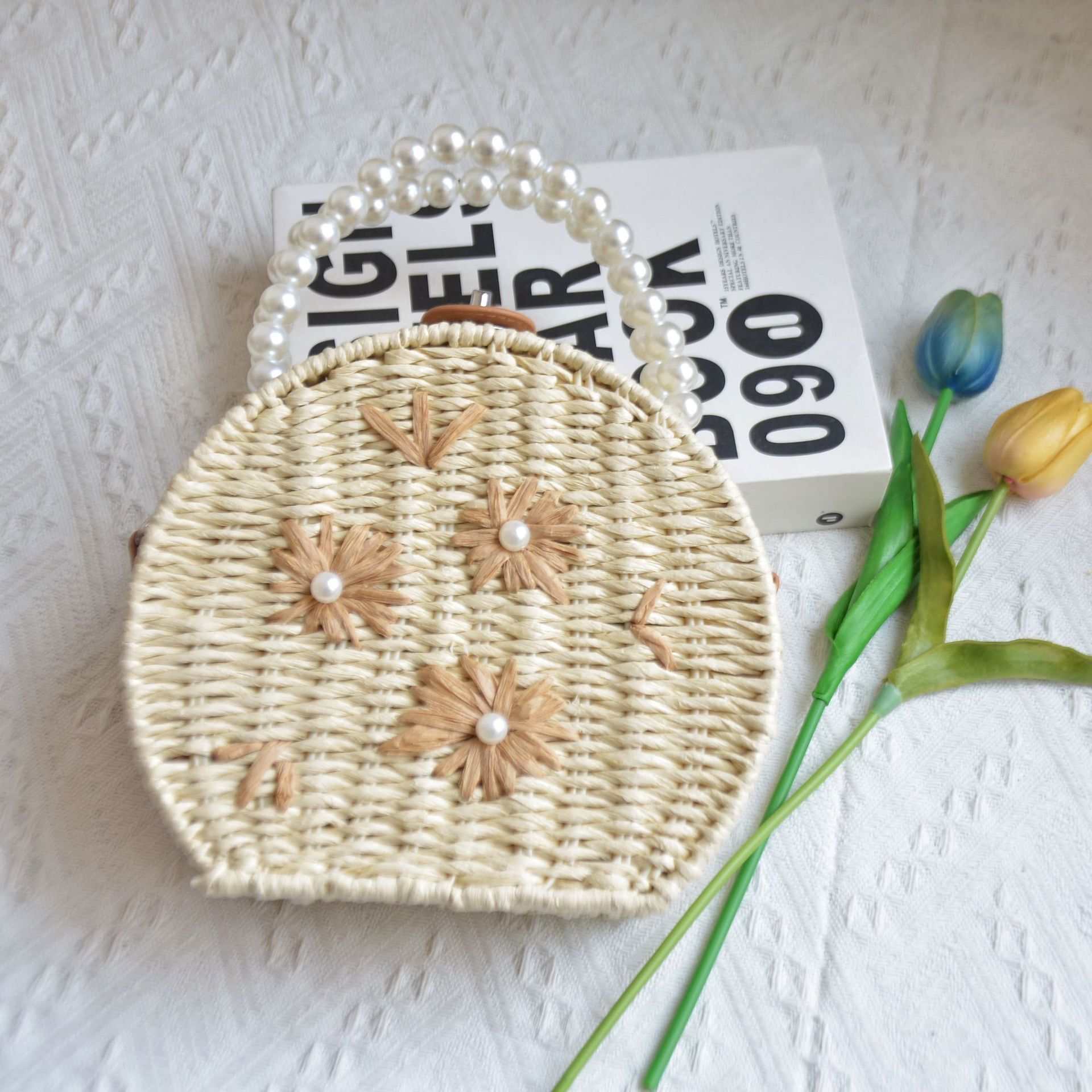 Artificial knitting of small croaks 2024, new pearls handbags, fashion girls' bags