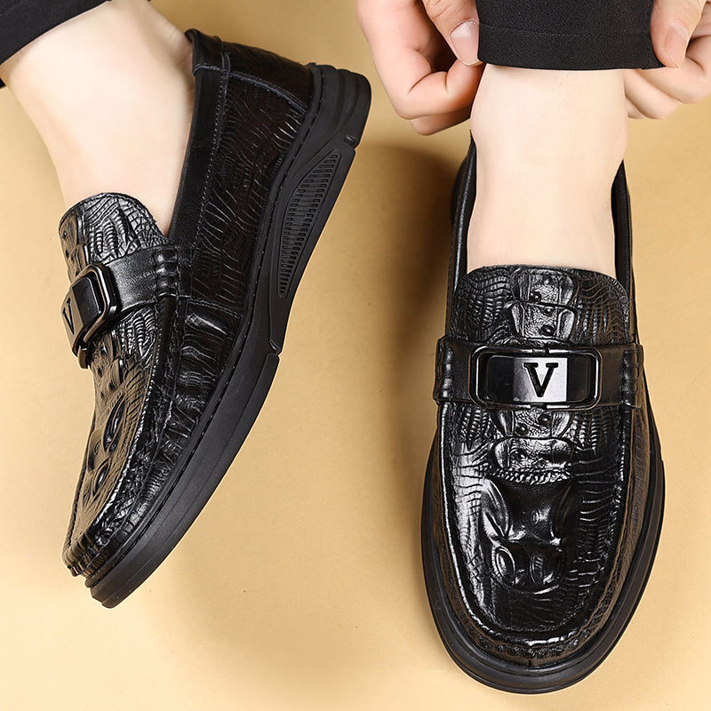 Autumn Bean Shoes Men's Leather Shoes, Crocodile Skin Shoes, Lazy Shoe Men's Shoes